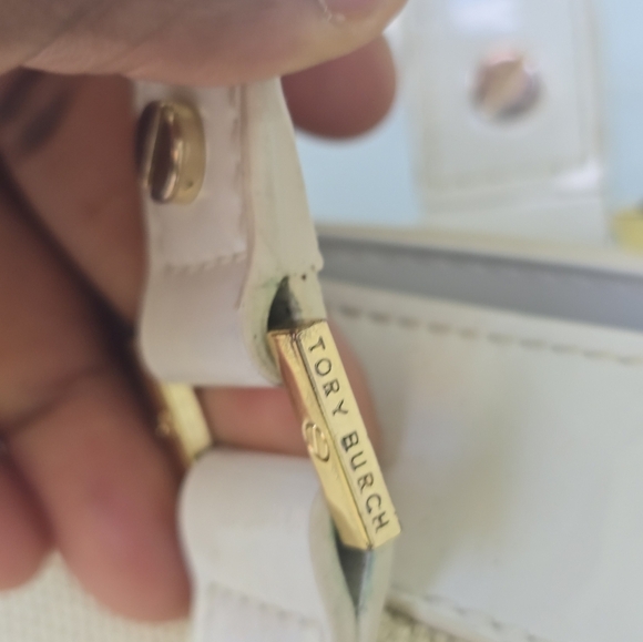 Tory Burch Jane Beige Canvas Leather Purse Tote Handbag Satchel Tan White Logo - Picture 8 of 16